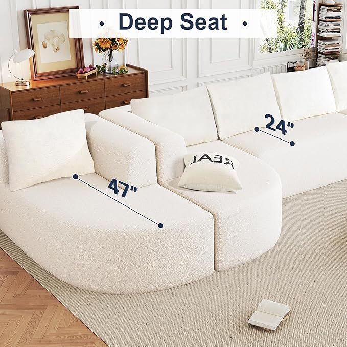 144 Oversized Sectional Sofa with Chaise Lounge Boneless Couches for Living Room Modern Luxury Chenille 5-Seater Sofa Deep Seat U-Shape Curved Cloud Couch No Assembly Required (White)