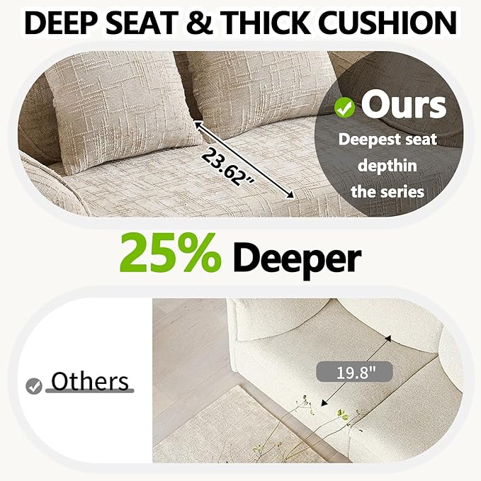 67 Curved Loveseat Sofa with 2 Pillows Modern Boneless Couch in a Box Small Cloud Loveseat for Bedroom Small Space Apartment Living Room Memory Foam Chenille No Assembly (Light Khaki)