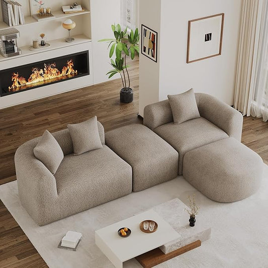 120 Curved Sectional Sofa Brown Cloud Couch Boneless Modular Sectional Couch for Living Room Oversized L Shaped Curved Couches Comfy Modern Sofa Plush Chenille with Ottoman Brown