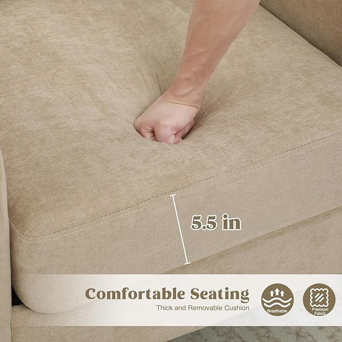 Accent Chair for Living Room Modern Reading Chair for Bedroom Upholstered Armchair with Wood Legs and Side Pockets Single Sofa Side Chair for Office Small Room Apartment Light Brown