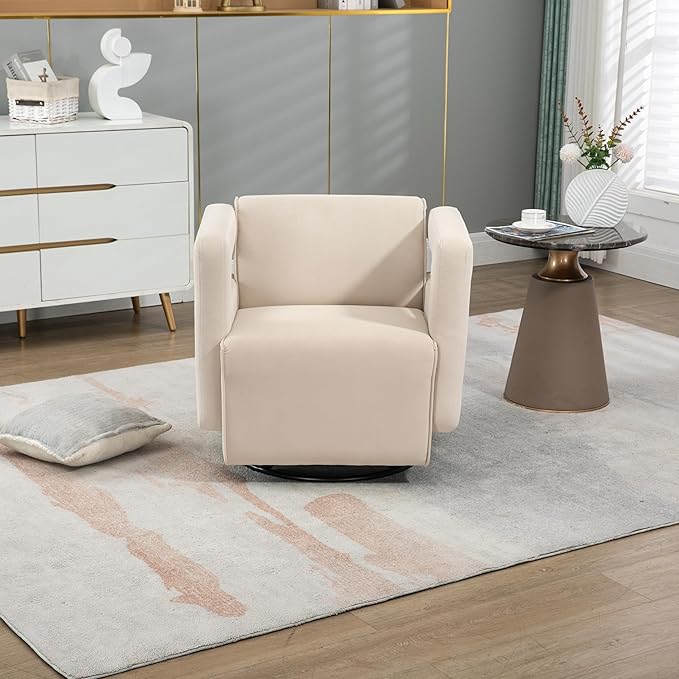 Generic House Hold Upholstered Tufted Living Room Chair Textured Velvet Fabric Accent Chair with Metal Stand Beige