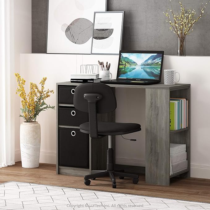 Furinno Jaya Modern Computer Study Desk Small French Oak Grey/Black