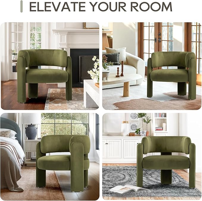 COLAMY Modern Velvet Accent Chair Set of 2 Upholstered Barrel Chairs Comfy Side Arm Chairs with 3 Legs for Living Room Bedroom Reading Green