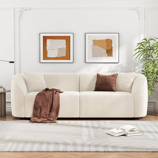 Christopher Knight Home 87.50 Velvet Curved Oversized 2 Seater Sofa Upholstered Couch Chair Soft Seating Lounge Sofa Cozy Loveseat with Armrest Reading Loveseat for Living Room Home Rest Cream