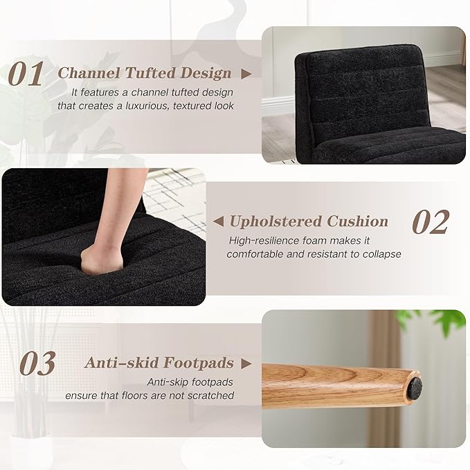 Mlmh &amp Kngwa 24.4 W Mid Century Modern Accent Chair Armless Accent Chairs Comfy Upholstered Reading Chairs Chenille Vanity Chair for Living Room Bedroom Black