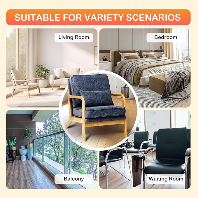Mid-Century Accent Chair Set of 2 with Solid Wood Frame Reading Relaxing Armchair Lumbar Pillow&amp Soft Cushion Leisure Chair for Living Room Bedroom Waiting Room-Blue