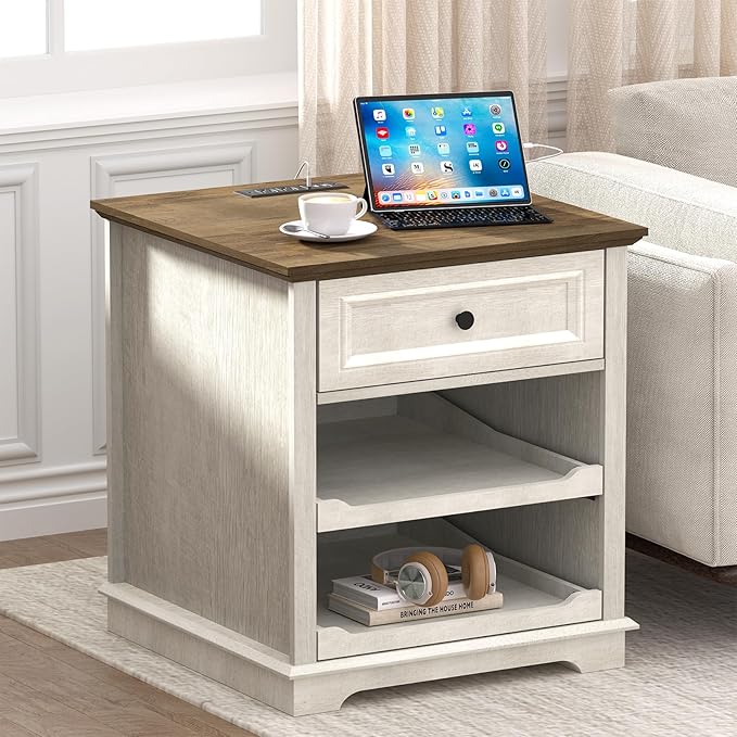 Lateral File Cabinet 3 Drawer File Cabinet with Charging Station Printer Stand with Open Adjustable Storage Shelves Lateral Filing Cabinet for Home Office