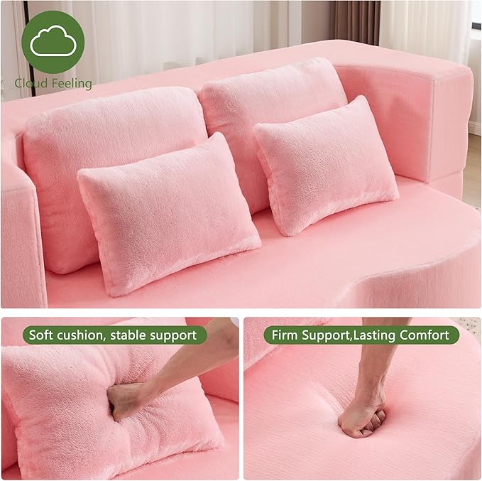 JOYBASE 78in Sofa Couch Convertible Oversized Cloud Loveseat Minimalist Sleeper Sofa Bed for Living Room Apartment Office No Assembly Required (Light Pink)