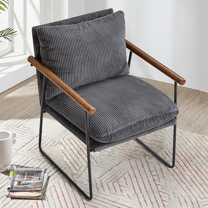 Furnilivng Small Sling Accent Chair Comfortable Boucle Fabric Arm Chair Upholstered Cozy Reading Chair for Living Room Bedroom Dressing Room Home Office Grey