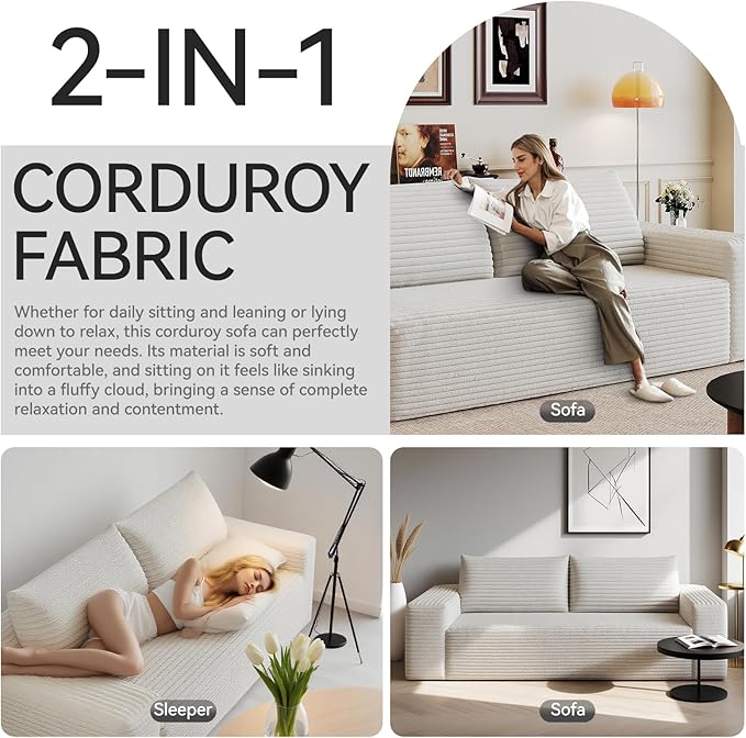 71 Boneless CouchNo Assembly RequiredLoveseat Velvet Couch Soft and Comfortable for Living Rooms Bedroom and Dormitories (White 71)