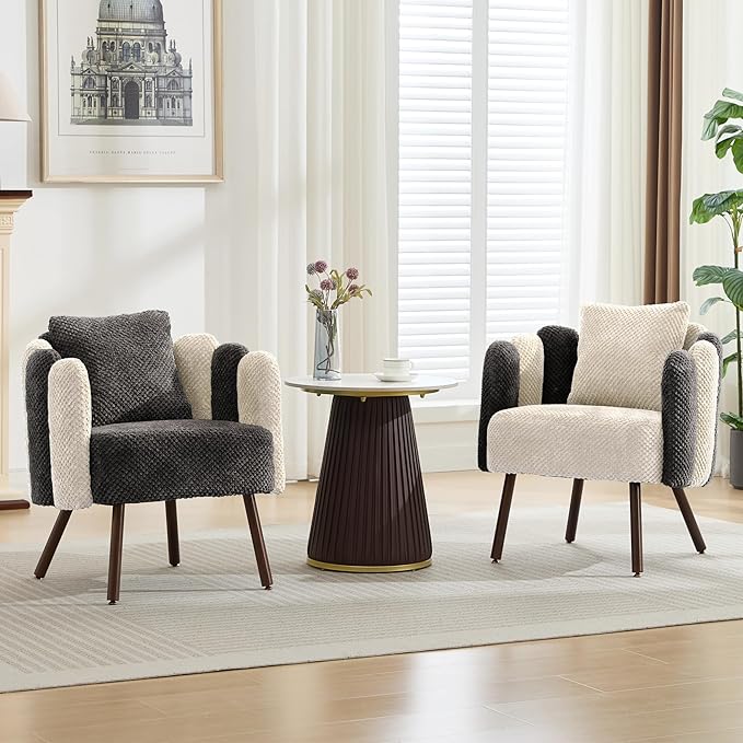 Accent Chair for Bedroom Shell Shaped Corduroy Vanity Chair with Pillow Living Room Decorative Armchair with Removable Petal Backrest Small Single Reading Sofa for Makeup Nail Office