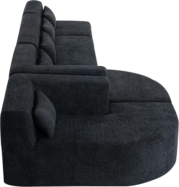 P PURLOVE Modular Sectional Sofa 4 Free Combined Couch Boucle Fabric Modern Upholstered Sofa with 2 Chaise Lounge and 5 Back Pillows for Living Room Office Apartment (Black)