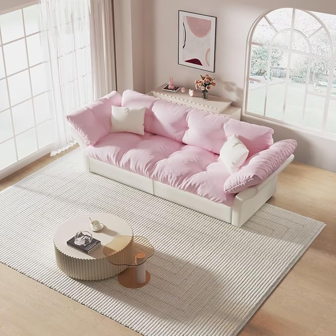 3-in-1 Folding Convertible Sleeper Tufted Sofas Pull Out Sofa Bed with 2 Soft Pillows Multi-Functional Velvet Loveseat Bed Pink