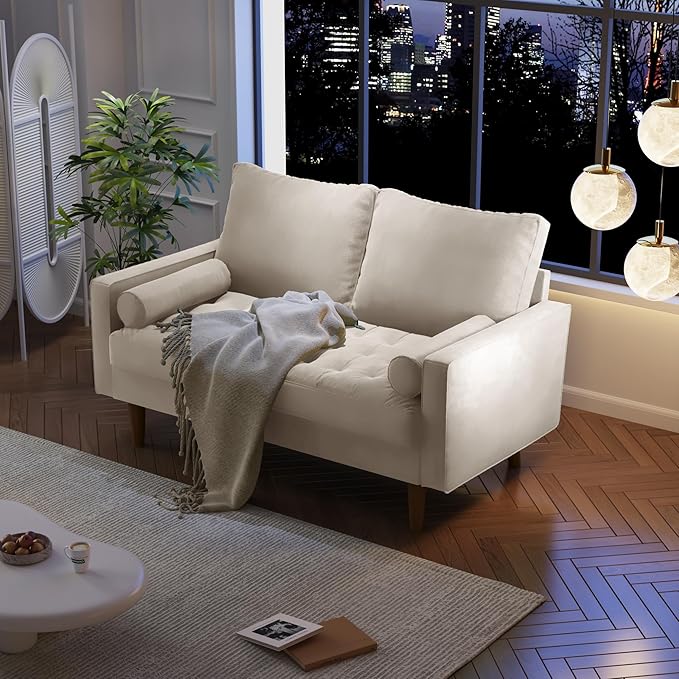 SILKIR Velvet Loveseat Sofa Love Seats Furniture for Small Spaces Mid-Century Modern Loveseats for Living Room Love Seat Couch 58 Inches Beige
