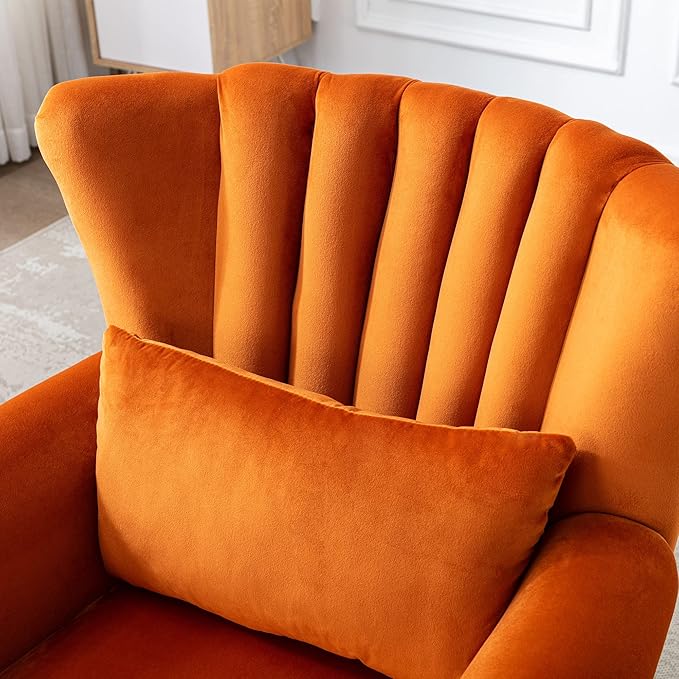 chairus Mid-Century Modern Accent Chairs Set of 2 Comfy Sofa Chairs Channel Back Armchairs with Small Pillow for Living Roon Bedroom Club - Velvet Orange