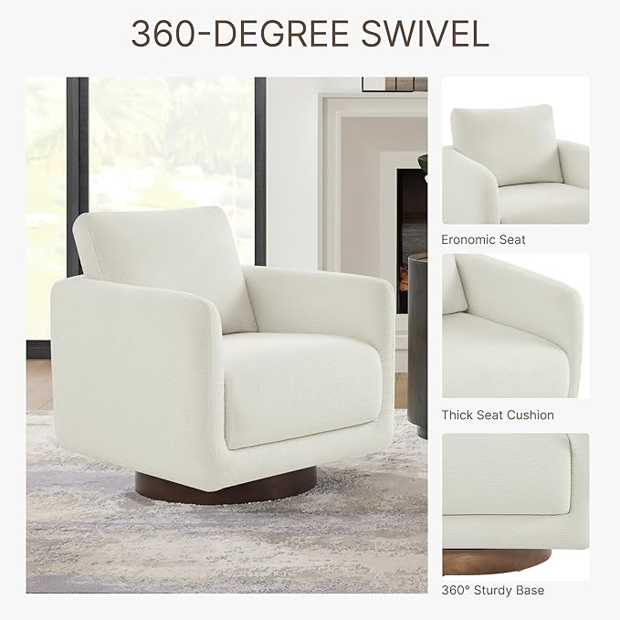 Modern Swivel Accent Chair 360° Rotating Round Barrel Armchair with Performance Fabric Upholstery for Living Room Bedroom Office Reading Nook SingleCream