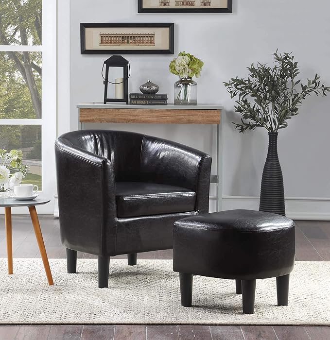 Convenience Concepts Take a Seat Churchill Accent Chair with Ottoman Black Faux Leather