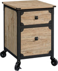 Natural Wood Mobile Filing Cabinet with 2 Drawers 4 Black Wheels Rectangular Portable Filing Cabinet Farmhouse for Office Study Room