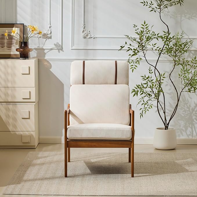 Christopher Knight Home Nadine Wooden Club Chair Upholstered Accent Chair Cushions Support Armchair Comfy Lounge Single Reading Sofa Solid Wood Frame Armchair for Living Room Home Beige+Teak
