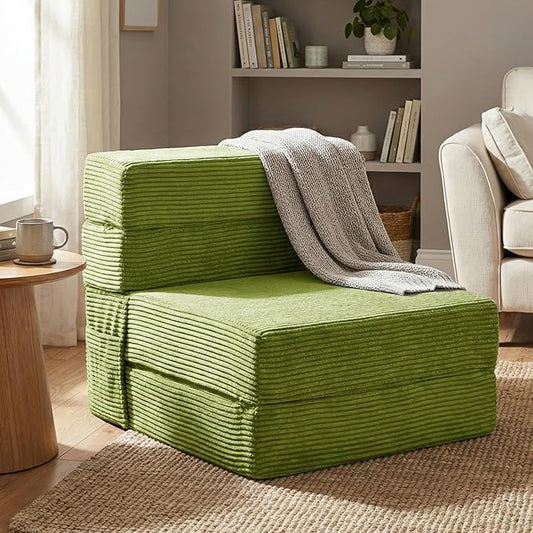 Single Size Folding Sofa Bed - 4 in 1 Convertible Sleeper Chair - High Density Memory Foam Futon Couch - Foldable Bed for Living Room Bedroom (Green)