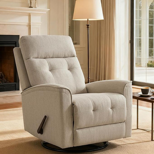 Swivel Rocker Recliner Chair for Adults Rocking Chair Small Swivel Recliner for Small Spaces Living Room Bedroom RV(Beige)