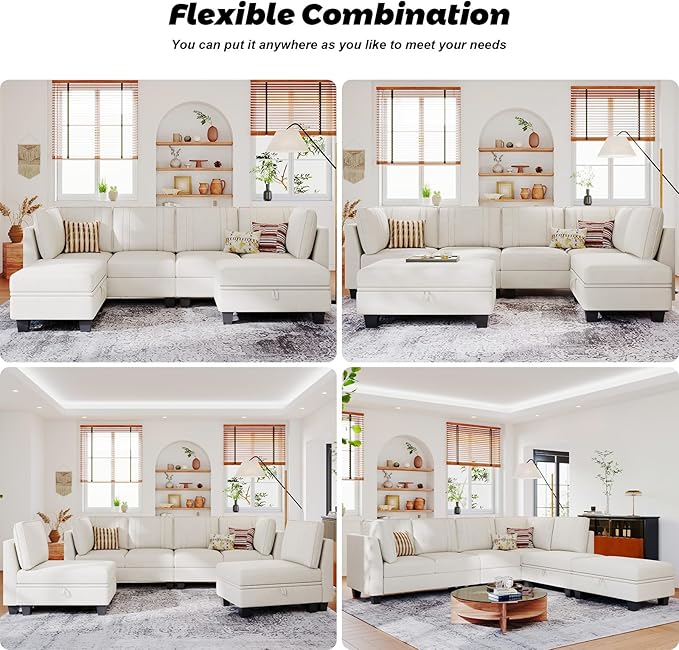 Belffin Sectional Couch with Storage Ottoman Convertible U-Shape Sectional Couch for Living Room Beige