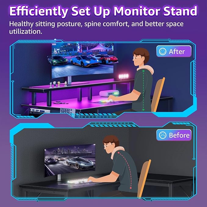 DLisiting Black Gaming Desk with Shelves and Drawers - 39 Inch Small Gaming Desk with Storage Shelves for Boys Teens Bedroom Black Computer Desks with Drawers Monitor Stand Power Outlet
