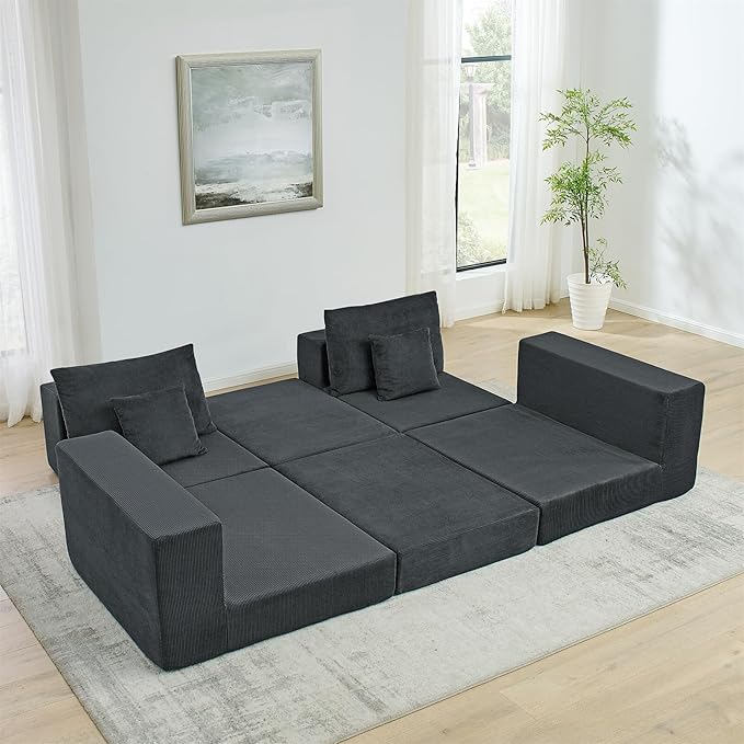 Boneless Couches for Living Room Modern Corduroy Couch Convertible Sleeper Sofa Folding Sofa Bed Mattress Couch for Bedroom Small Spaces - No Assembly Needed in Grey