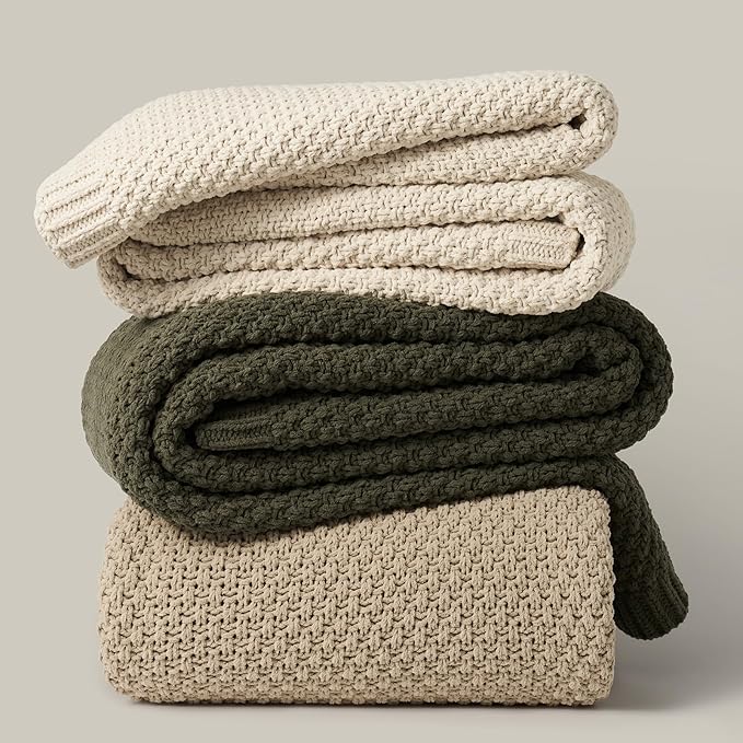 EVERGRACEHOME Chunky Chenille Knit Throw Blanket for Couch Soft Luxurious Oversized King Moss Stitch Blanket for Bed Large Cozy Farmhouse Knitted Throw for Sofa Olive Green 92 x 108