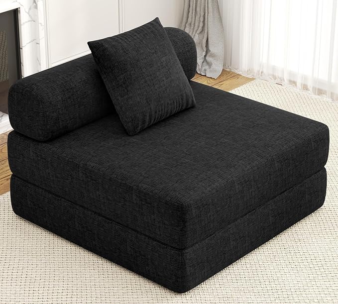 DURASPACE 39.2'' Folding Sofa Bed Floor Foldable Futon with Memory Foam Convertible Sleeper Chair with Back Support for Living Room (Chenille Black)