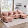 IPKIG 154 Modular Sectional Sofa Velvet U-Shaped Sectional Couch Comfy Upholstered Seat Sofa with Ottoman Deep Seat Cloud Couch Sofa for Living Room Pink | 2 Layer Cushion Cloud Couch Modular Se