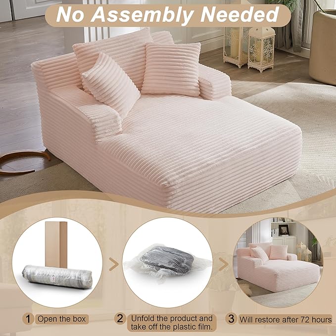 KEIKI 67 Oversized Chaise Lounge Chair Indoor Corduroy Upholstered Sleeper Sofa Couch with Deep Seat Comfort Modern Cloud Sofa Bed for Guest Room Lounging No Assembly Required