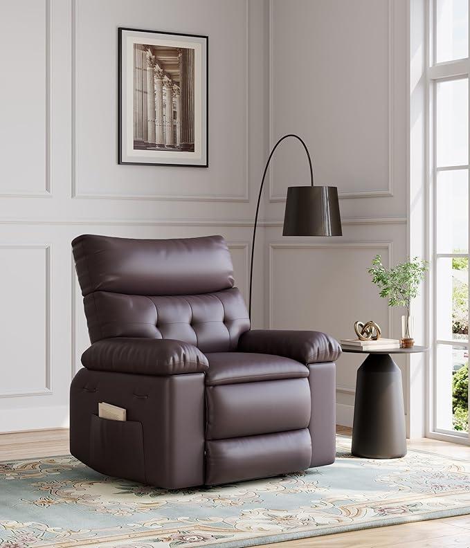 GarveeHome Oversized Recliner Chair - PU Leather Manual Recliner for Adults Lazy Chair with 1.5X Sponge Comfort Arm and Back for Living Room Bedroom