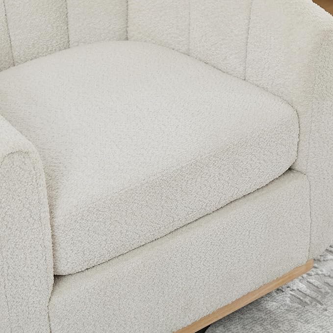 Swivel Accent ChairModern Barrel Chair with 360° RotationChenille Fabric UpholsteryFoam Cushion &amp Pocket Spring SeatSturdy Round BaseCozy Pumpkin Armchair for Living Room Bedroom OfficeIvory