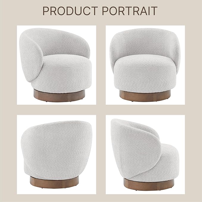 Swivel Accent Chair Round Barrel Armchair Upholstered Performance Fabric for Living Room Bedroom Waitingroom1 BoxLight Grey