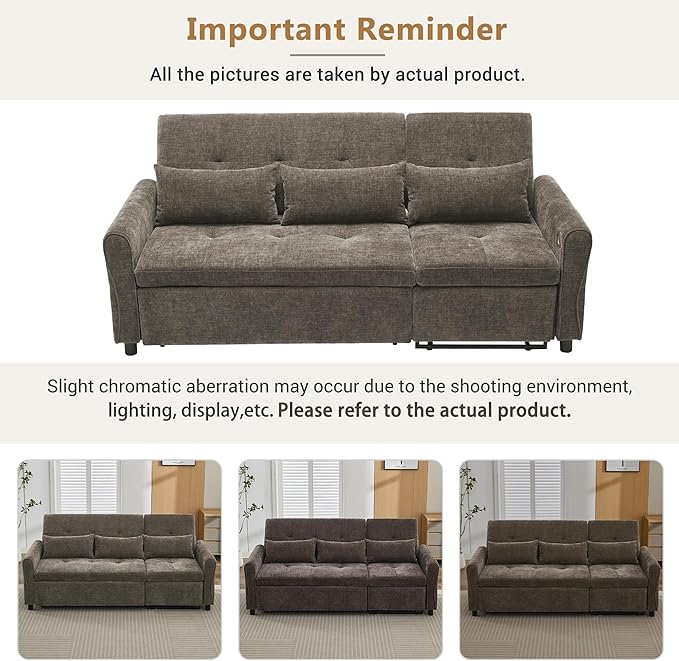 ERYE L-Shaped Reversible Recliner Sectional Sofa Chenille Upholstered Pull Out Convertible Sofabed with Pull Out Sleeper Couch Bed and Recliner Chaise Lounge and USB-C Ports