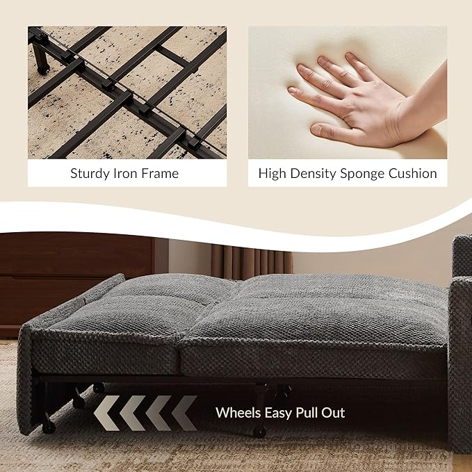 82.7’’ King Size Pull Out Sofa Bed 3 in 1 Convertible Sleeper Sofa Bed with Futon Sofa  Chenille Loveseat Couch Bed with USB and Storage Pockets for Living RoomBedroom Pet-Friendly (Dark Gray)