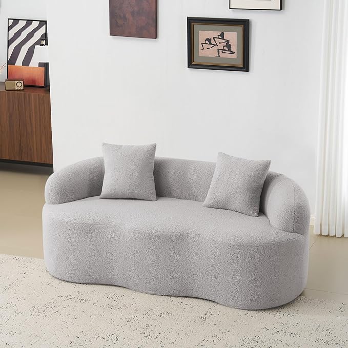 KEIKI 66.93 Cloud Sofa Curved Loveseat Couch with Round Armrest Compression Seat for Living Room Guest Bedroom No Assembly Required Gray