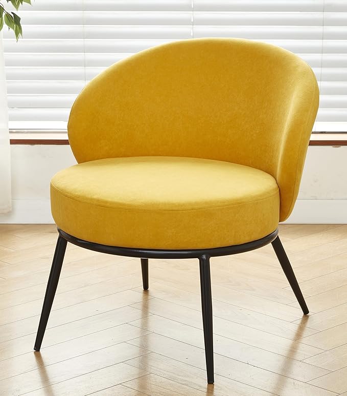 Modern Velvet Accent Chair with Channel Back Design Black Metal Legs and Soft Upholstery Comfortable Seating for Living Room Bedroom or Office Mustard Yellow