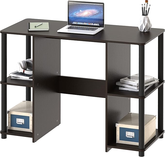 SHW 38-Inch Home Office Wood Desk with Double Sided Shelves Espresso