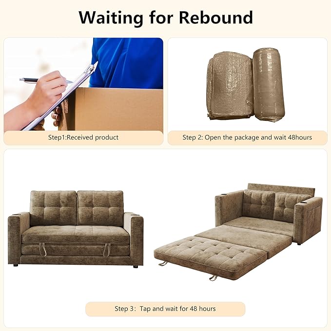 WorthFurni Convertible Sofa Bed Folding Sofa Bed 2 in1 Pull Out Loveseat Sleeper Sofa Floor Sofa Bed for Small Spaces Folding Couch Bed with Pillows for Living Room Bedroom - Brown