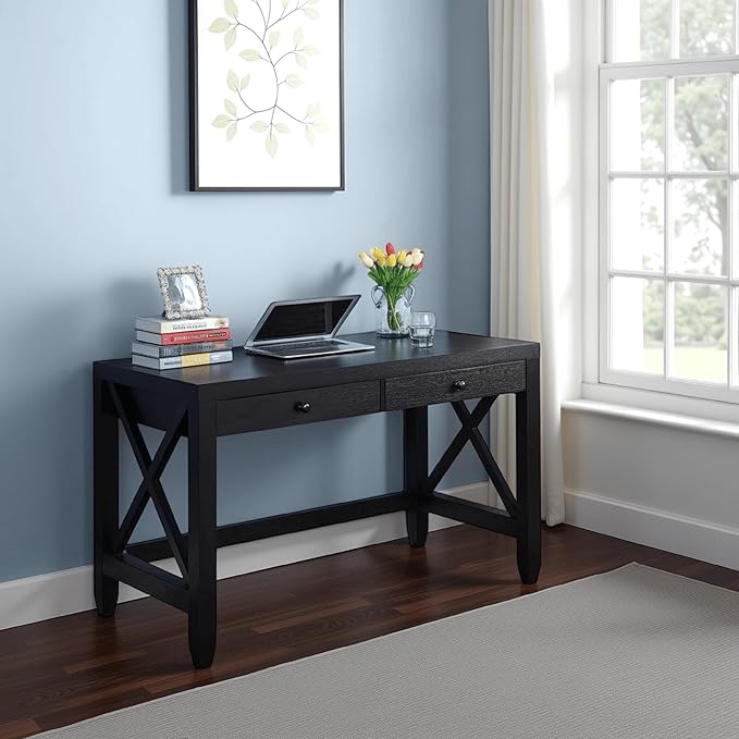 Benjara Home Office Writing Desk- 2 Drawers- 47 Farmhouse Red Cocoa Brown
