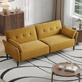89” Futon Sofa Bed Comfy Futon Couch Bed with 2 Square PillowsConvertible Sleeper Sofa with Adjustable Backrest&amp Armrests Modern Loveseat Sleeper for Living RoomVelvet Fabric Yellow