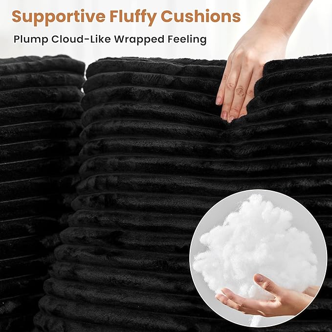 ovios 32.7 inches Ottoman Seat Module for Modular Sectional Sofa Couch Loveseat Customizable DIY Combination L U V Shaped Plush Corduroy Sofas Couches for Living Room Black