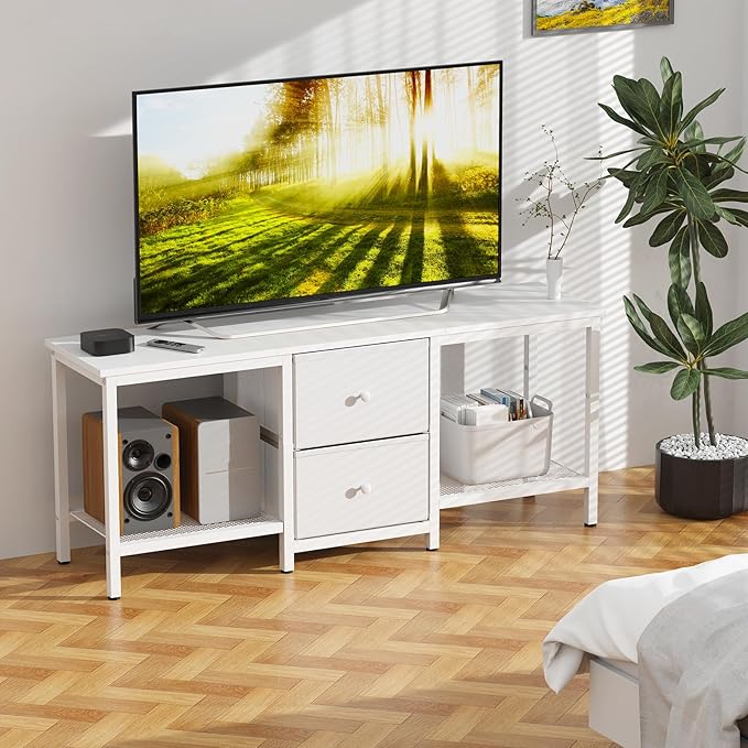 TV Stand Suitable for TVs up to 55 Inches Entertainment Center with Storage Drawers and Shelves Media Console Table for Living Room and Bedroom (White)