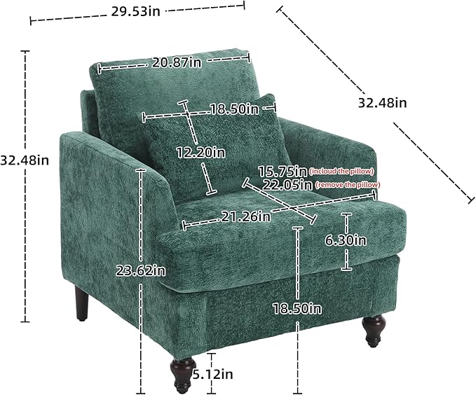 Mid Century Modern Linen Fabric Accent Chair for Living Room Bedroom Guest Room Office Apartment Waiting Room Furniture Upholstered Armchair Reading Accent Chairs (Emerald)
