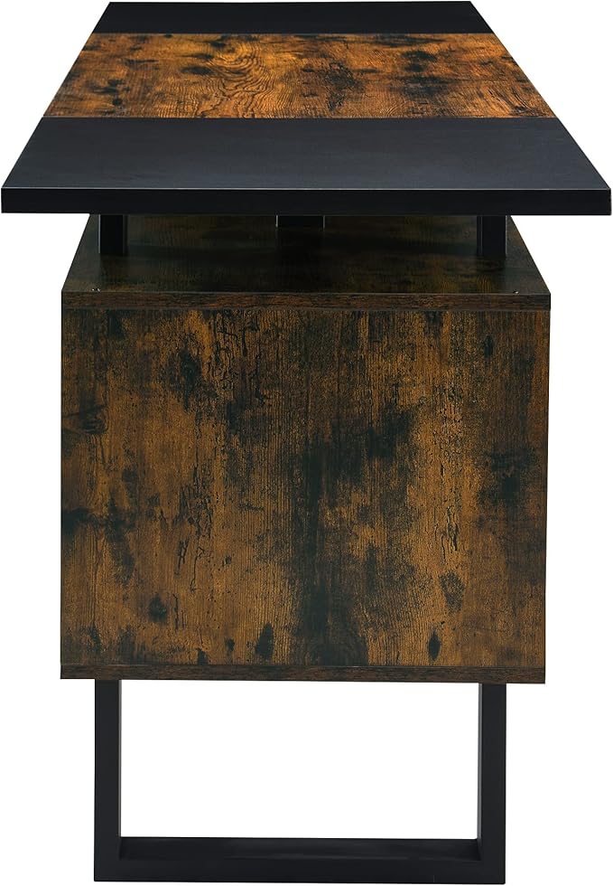 LEEMTORIG Computer Desk with Drawers 59 inch Large PC Gaming Desk Modern Industrial Study Student Writing Table Workstation Black &amp Rustic Brown CTSZ-20401-CM