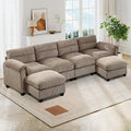 115” Modular Sectional U Shaped Sofa with Movable Ottoman Corduroy 6-Seater Couches with Thick Cushion for Living Room Brown