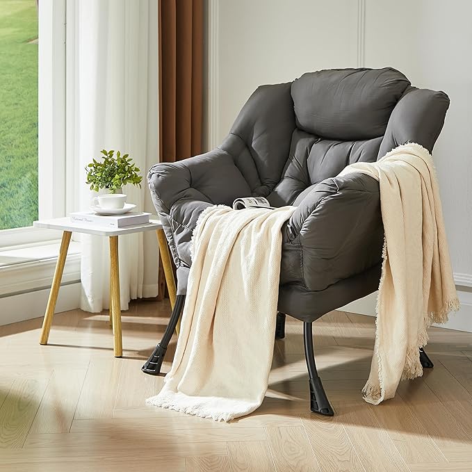 HollyHOME Lazy Chair with Armrest and Side Pocket Comfy Accent Lounge ChairLeisure Sofa Armchair for Living Room Bedroom Dorm or Small Spaces Oversized Reading Sofa ChairDark Grey