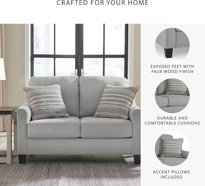Signature Design by Ashley Adlai Casual Loveseat with 2 Toss Pillows Light Gray